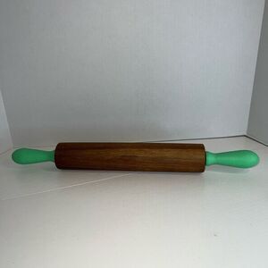 Thyme & Table Wooden Rolling Pin Green Handles Pie Pastry Kitchen Utensils